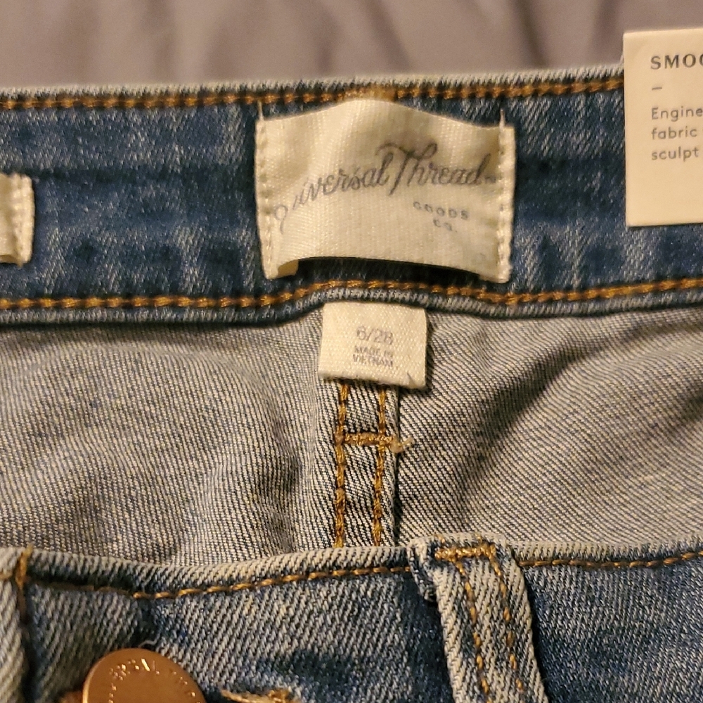 Blue Distressed Jean Shorts with Frayed Hem - Picture 3 of 6